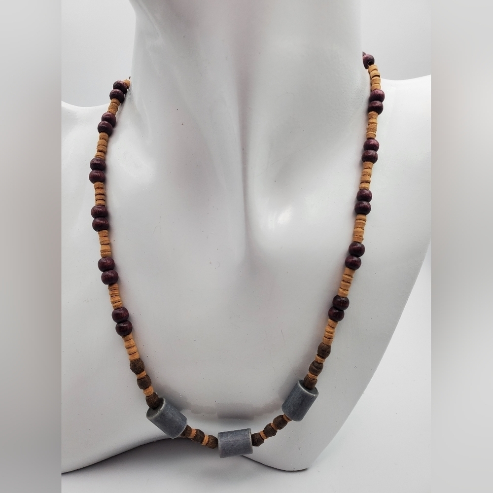 Wooden beaded natural beach necklace N1519
